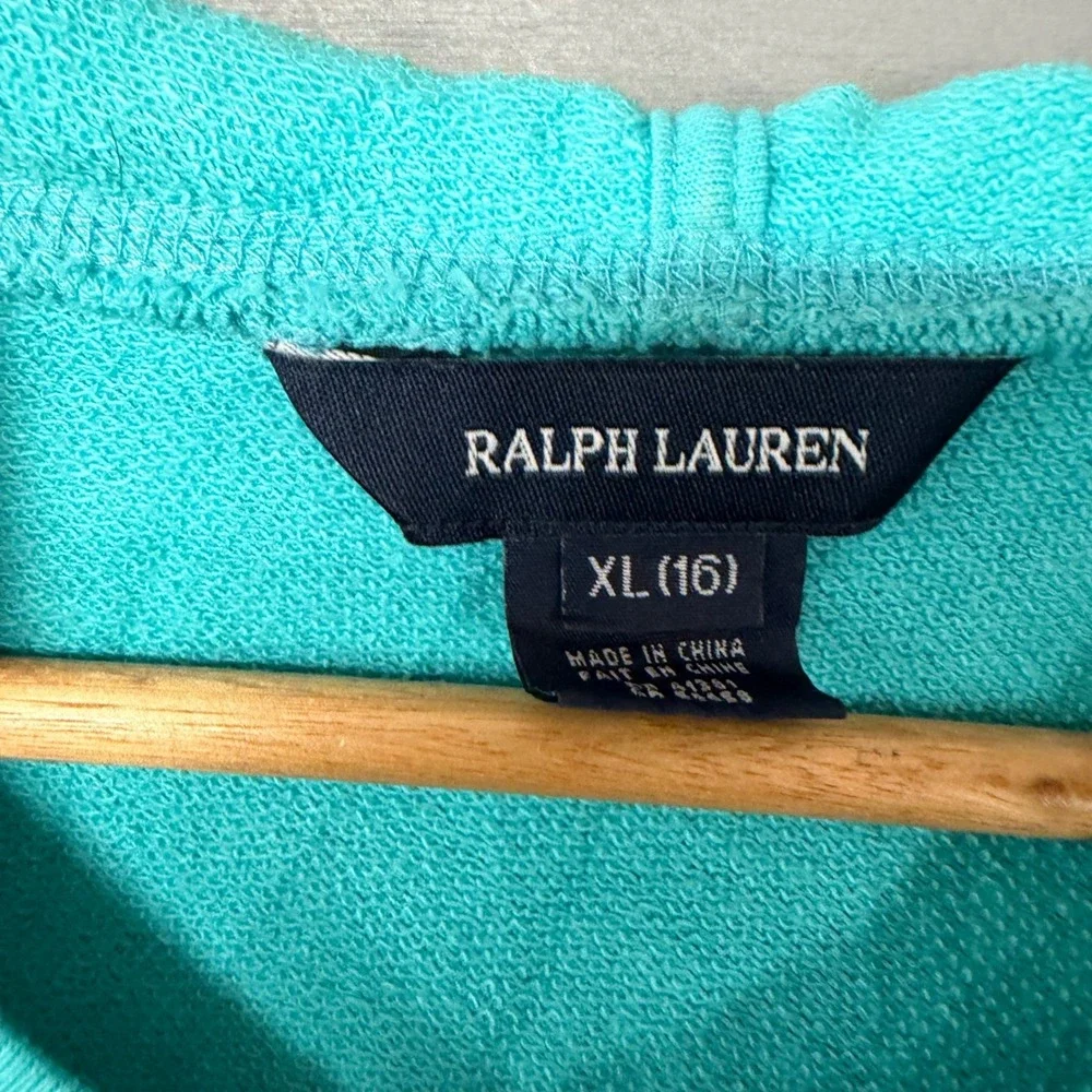 Ralph‎ Lauren Boys XL 16 Turquoise Blue French Terry Hoodie Contrast Stitching